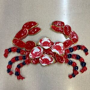 Red and Gold Crab Oyster Shell wall hanging